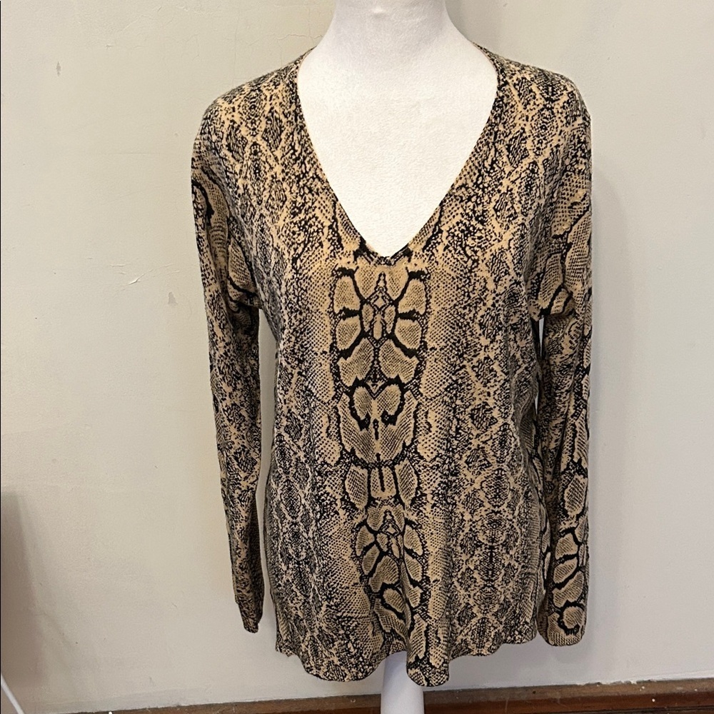 Marled Snake Print V-Neck Women's Sweater Size L EUC